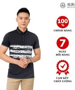 áo Polo Nam Ngắn Tay đen Kẻ Phối Ngang, Chất Vải Coolmax Cổ Bẻ Phối Bo Tay, Trẻ Trung, Năng động Algplo73 – Aligro