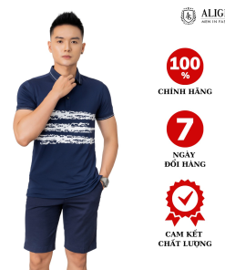 áo Polo Nam Ngắn Tay Màu Navy Phối Kẻ Ngang Ngực Algplo72 – Aligro