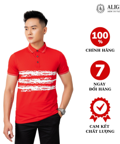 áo Polo Nam Ngắn Tay Màu đỏ Kẻ Phối Ngang, Chất Vải Coolmax Cổ Bẻ Phối Bo Tay, Trẻ Trung, Năng động Algplo71 – Aligro