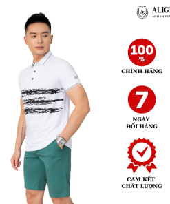 áo Polo Nam Ngắn Tay Trắng Kẻ Phối Ngang, Chất Vải Coolmax Cổ Bẻ Phối Bo Tay, Trẻ Trung, Năng động Algplo70 – Aligro