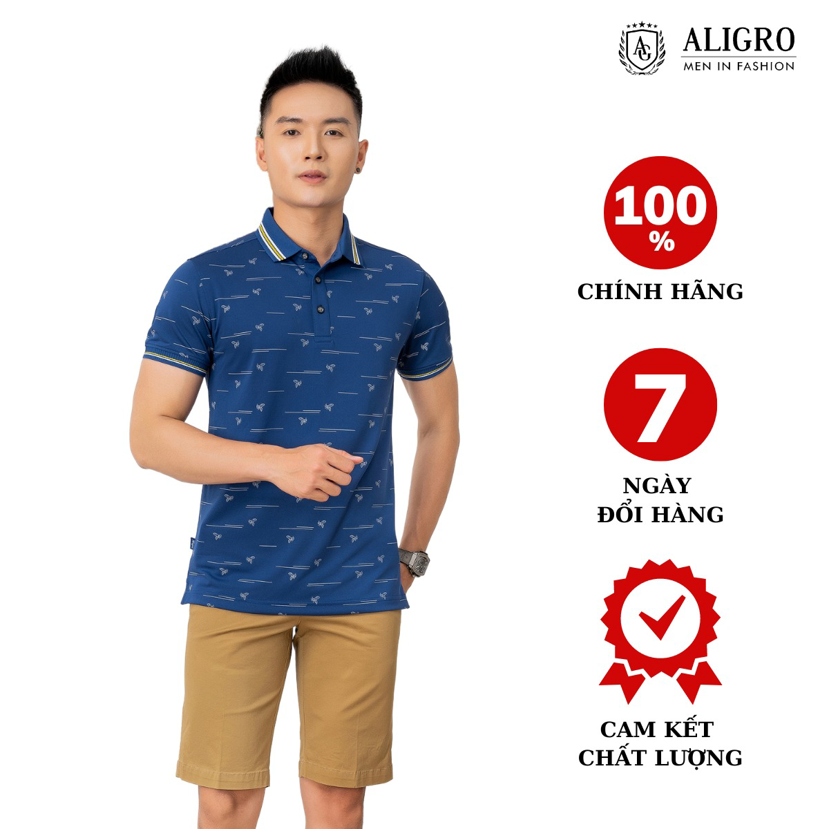 áo Polo Nam Ngắn Tay Màu Navy In Hoạ Tiết Con Ong Mềm Mịn Thoáng Mát Algplo68 – Aligro