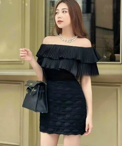 đầm Xốp Phồng Cúp Ngực (có Mút Ngực) Phối Bèo Dập Ly V972h – Aine