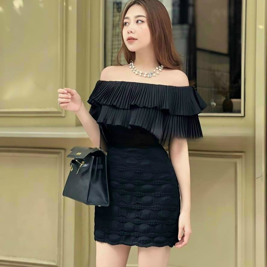 đầm Xốp Phồng Cúp Ngực (có Mút Ngực) Phối Bèo Dập Ly V972h – Aine