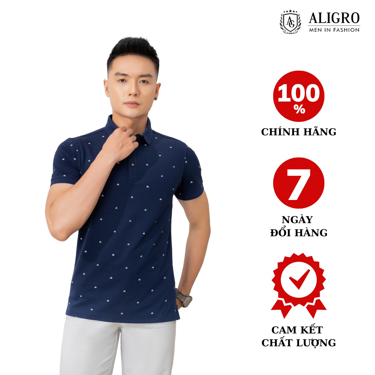 áo Polo Nam Ngắn Tay Chất Liệu Cotton Hoạ Tiết Bàn Là Bắt Mắt 2 Màu (navy, Vàng) Co Giãn 4 Chiều, Thấm Hút Tốt – Aligro