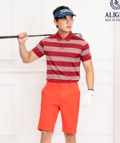 áo Polo Nam Ngắn Tay Màu đỏ Algplo55 Chất Vải Coolmax Hoạ Tiết Kẻ Ngang, Nhẹ, Mềm Mại Trên Da, Thấm Hút ưu Việt – Aligro