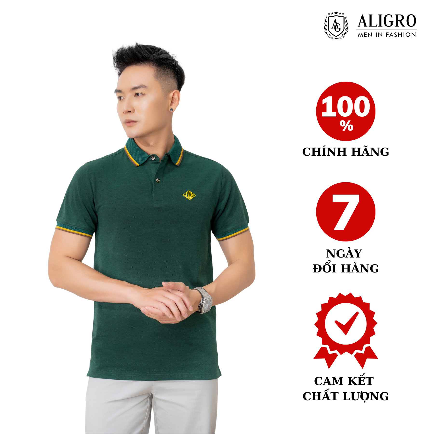 áo Polo Nam Ngắn Tay Màu Xanh Két Chất Liệu Cotton Cổ Phối Năng động Trẻ Trung Algplo54 – Aligro