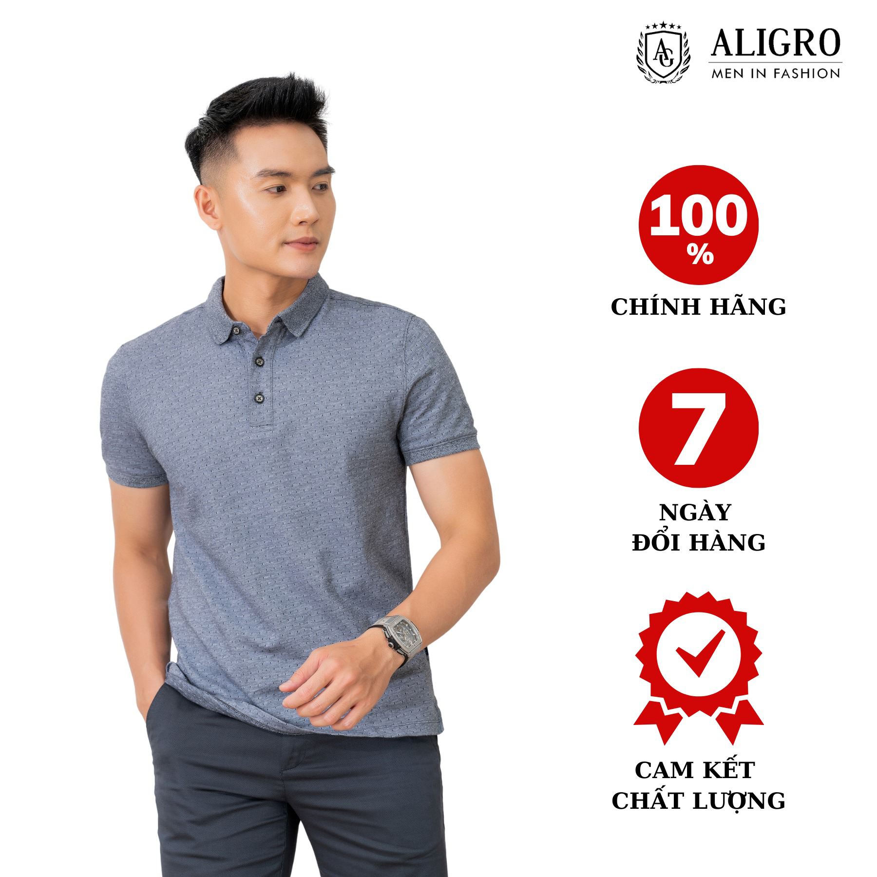 áo Polo Nam Ngắn Tay Chất Liệu Cotton Hoạ Tiết Nhí đơn Giản Sang Trọng Algplo44 – Aligro