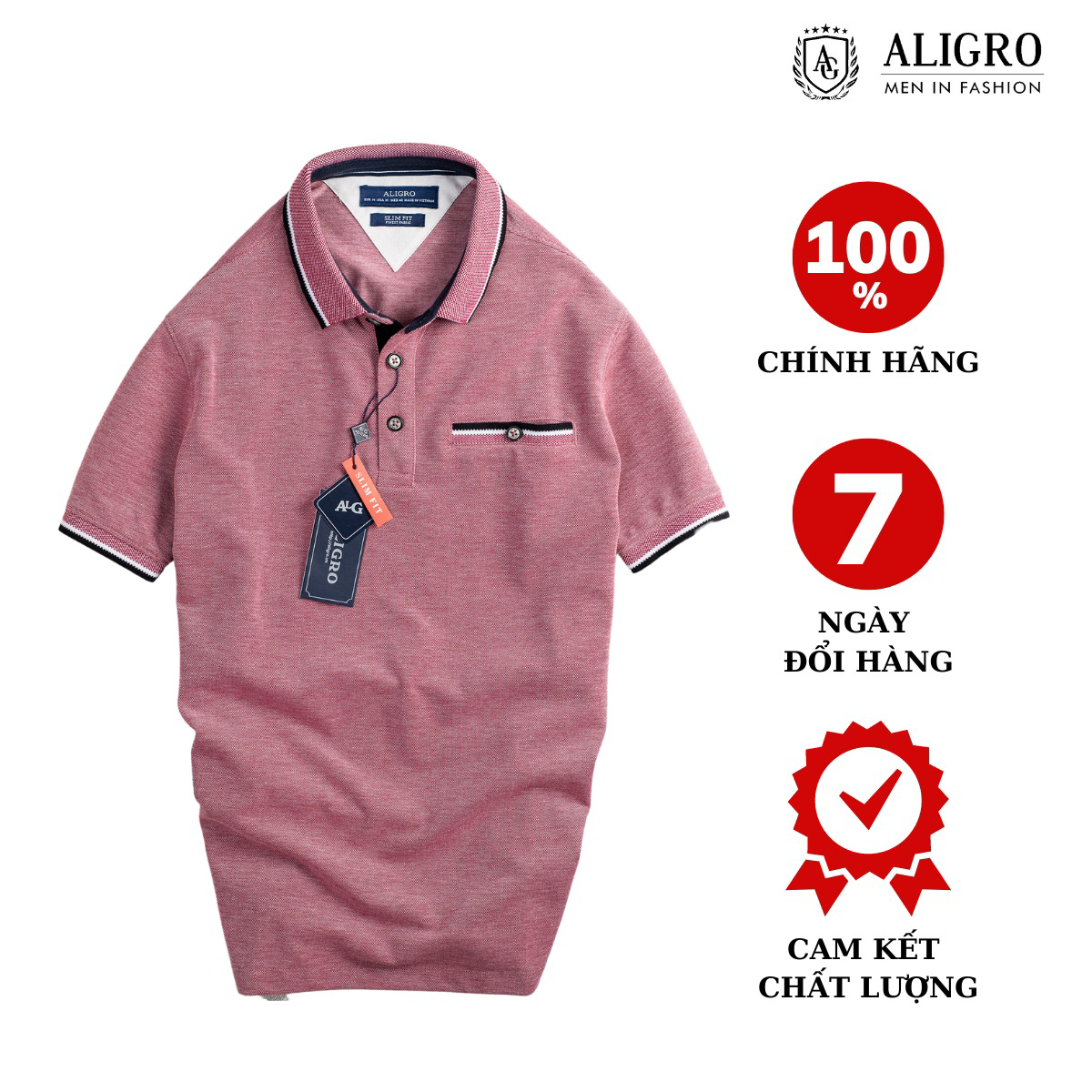 áo Polo Nam Ngắn Tay Chất Liệu Cotton Thiết Kế Bo Viền Tay áo, Gấu áo Xẻ 2 Bên Tạo Nét Khoẻ Khoắn Algplo42 – Aligro