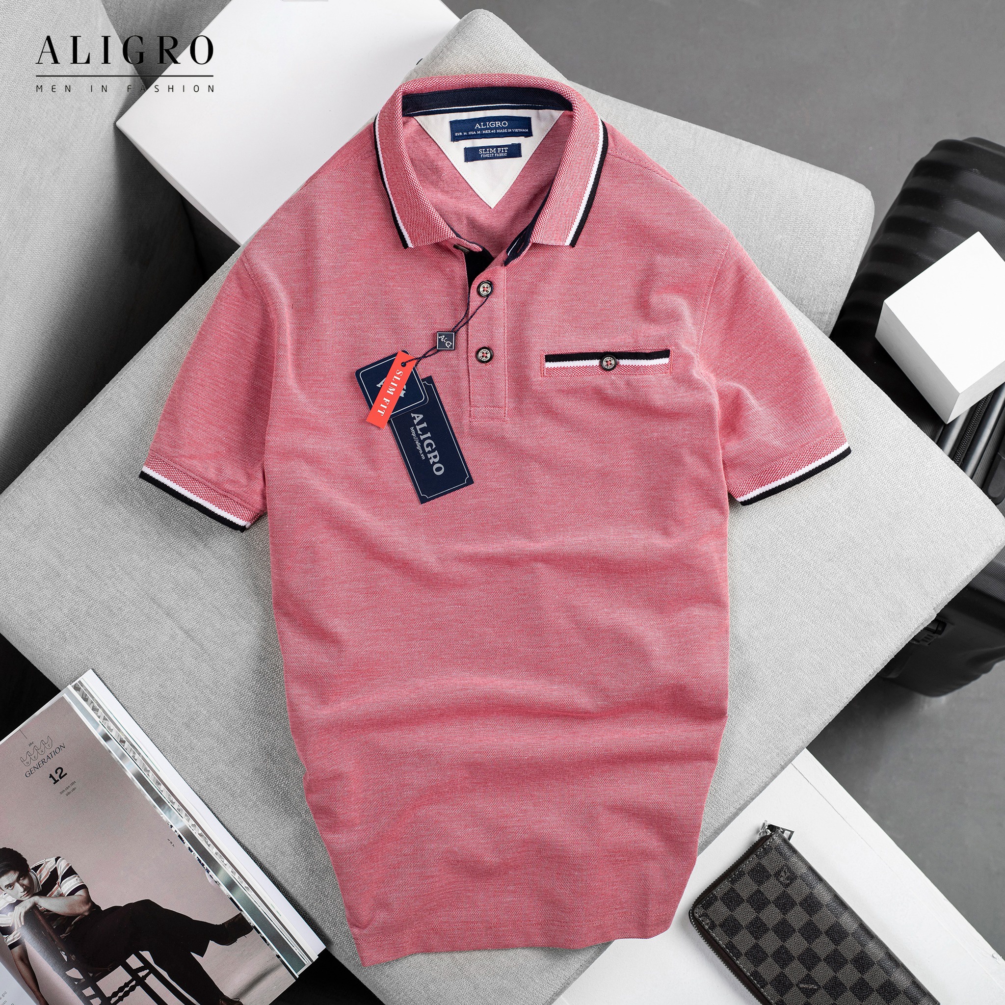 áo Polo Nam Ngắn Tay Chất Liệu Cotton Thiết Kế Bo Viền Tay áo, Gấu áo Xẻ 2 Bên Tạo Nét Khoẻ Khoắn Algplo41 – Aligro