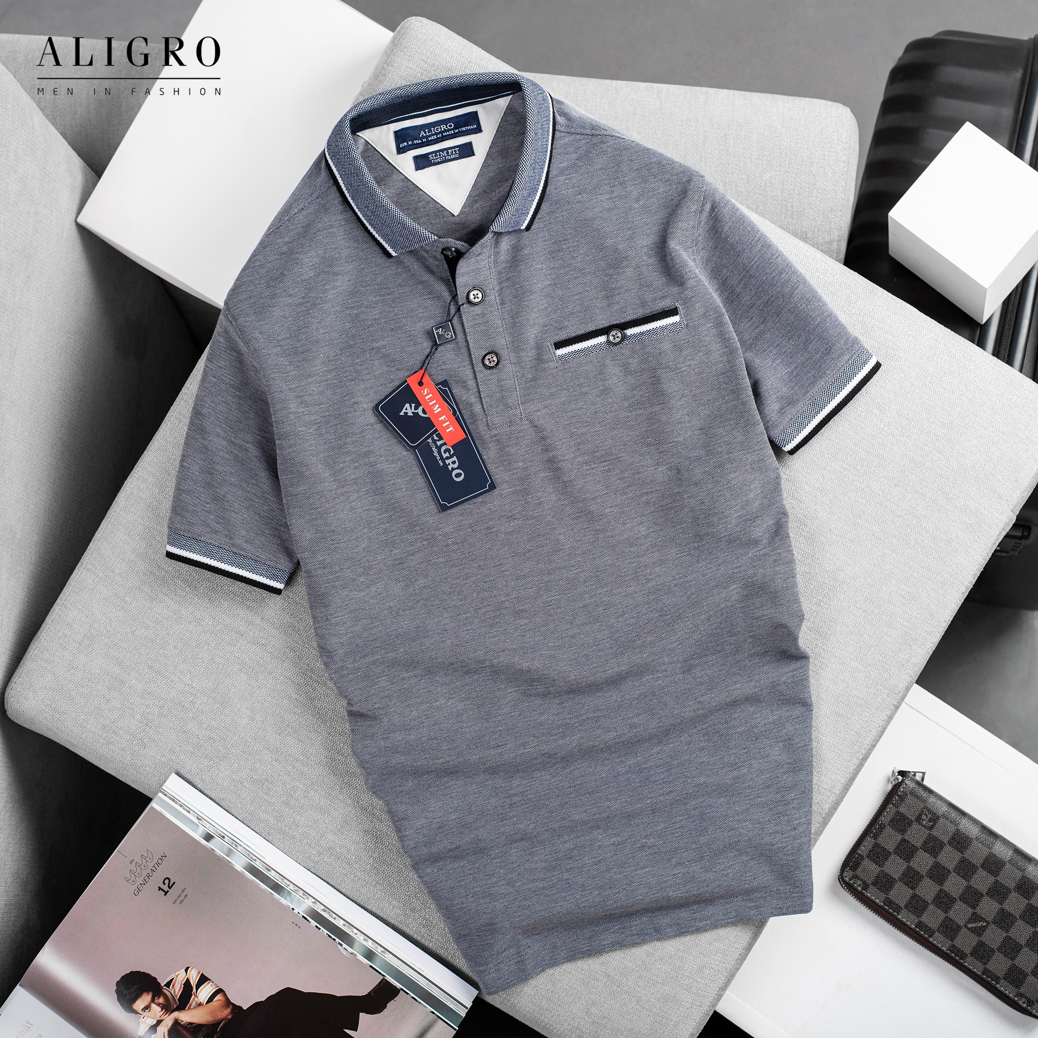 áo Polo Nam Ngắn Tay Màu Ghi Chất Liệu Cotton đơn Giản Sang Trọng Algplo40 – Aligro