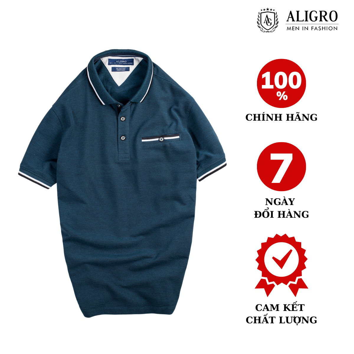 áo Polo Nam Ngắn Tay Màu Xanh Két Chất Liệu Cotton Mềm, Mát, Thấm Hút Algplo40 – Aligro