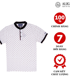 áo Polo Nam Ngắn Tay Cổ Trụ Màu Trắng Hoạ Tiết Nhí Algplo35 – Aligro