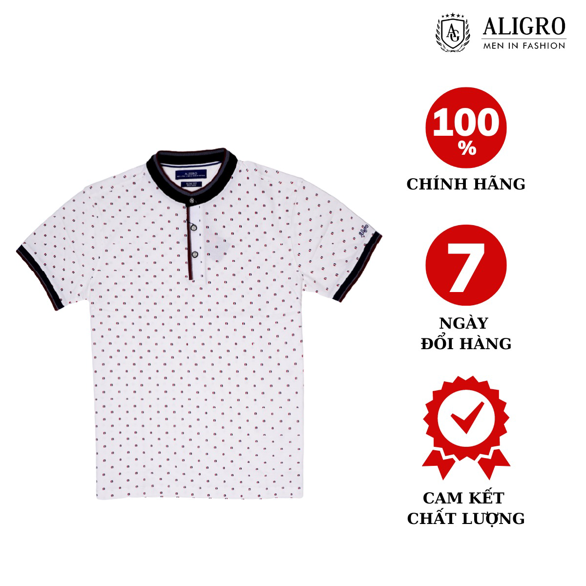 áo Polo Nam Ngắn Tay Cổ Trụ Màu Trắng Hoạ Tiết Nhí Algplo35 – Aligro