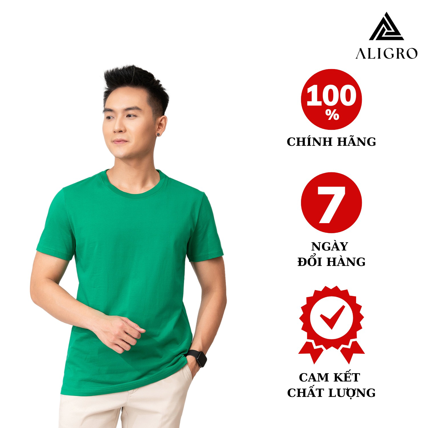 áo Thun Nam Chất Liệu Cotton Cổ Tròn Màu Xanh Lá Kiểu Dáng Thể Thao Thấm Hút Tốt Co Giãn Thoải Mái Algapc068 – Aligro