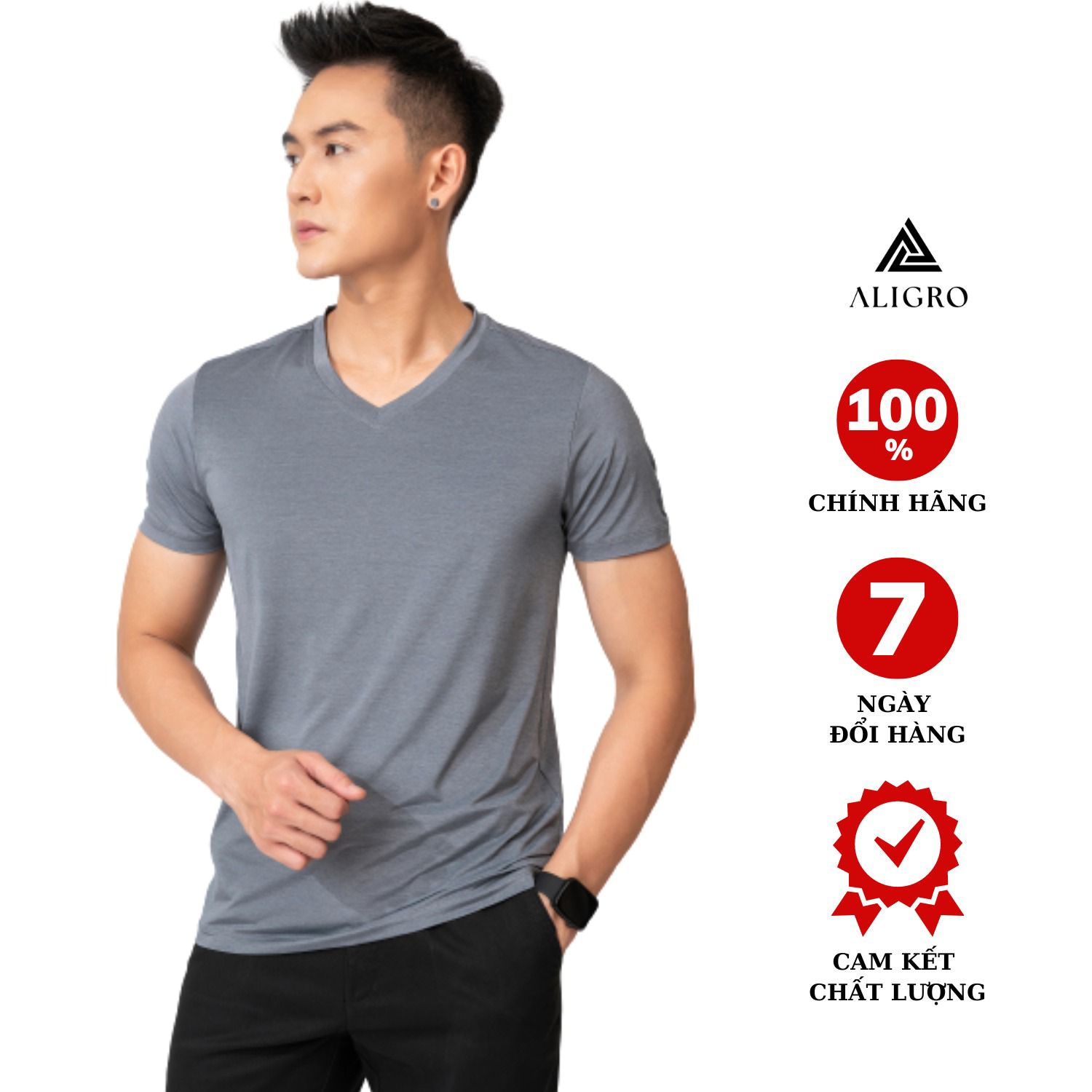 áo Thun Nam Cổ Tròn Màu Ghi Kiểu Dáng Thể Thao Thấm Hút Tốt Co Giãn Thoải Mái Algapc053 – Aligro