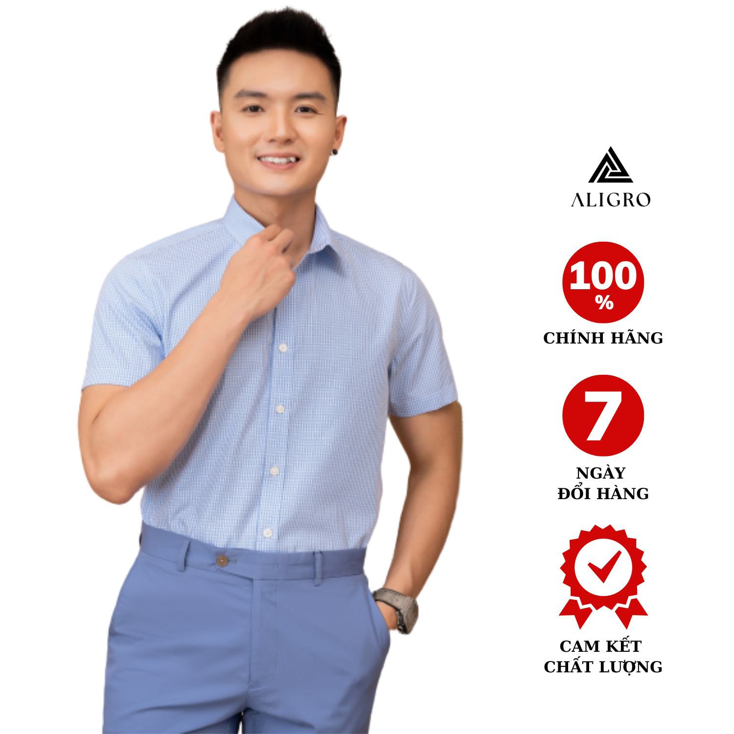 áo Sơ Mi Baboo Slimfit Cộc Tay Kẻ Xanh Dương Algs-c121 – Aligro