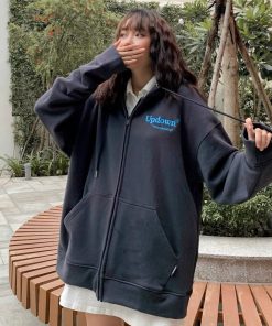 áo Khoác Hoodie Thời Trang Nữ Updown Khóa Kéo Nỉ Pe Dày Dặn Form Rộng