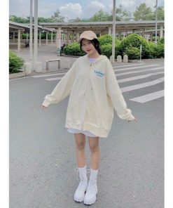 áo Khoác Hoodie Thời Trang Nữ Updown Khóa Kéo Nỉ Pe Dày Dặn Form Rộng