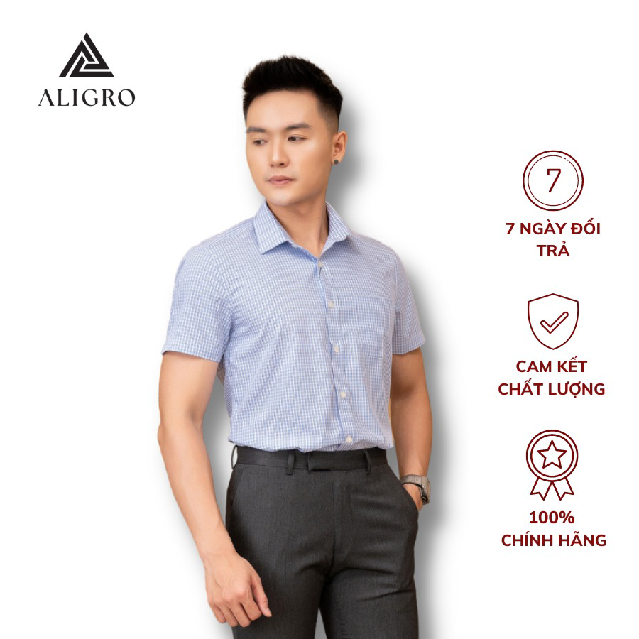 áo Sơ Mi Nam Cộc Tay Bamboo Kẻ Caro Navy Algs-c120 – Aligro