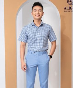 áo Sơ Mi Cộc Tay Kẻ Caro Xanh Navy Algs-c117 – Aligro