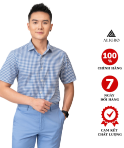 áo Sơ Mi Cộc Tay Kẻ Caro Xanh Navy Algs-c117 – Aligro
