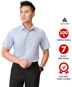 áo Sơ Mi Cộc Tay Trắng Kẻ Caro Xanh Algs-c116 -aligro