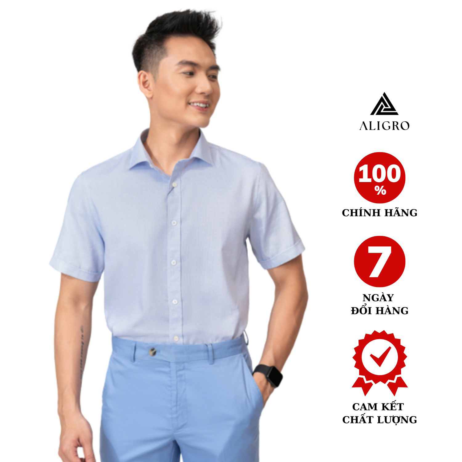 áo Sơ Mi Cộc Tay Trắng Chấm Xanh Algs-c115 – Aligro