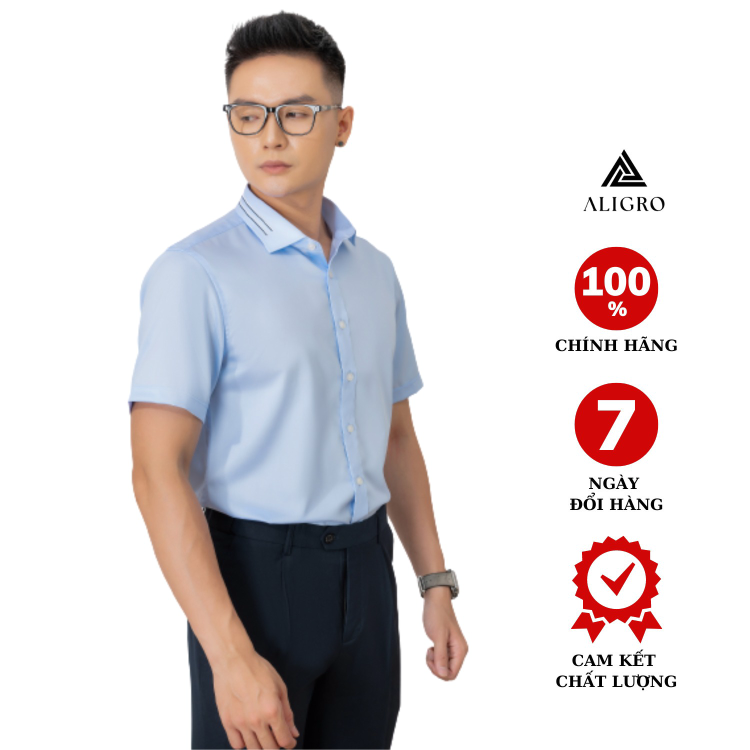 áo Sơ Mi Cộc Tay Cotton Chống Nhăn Blue Alg-c111 – Aligro