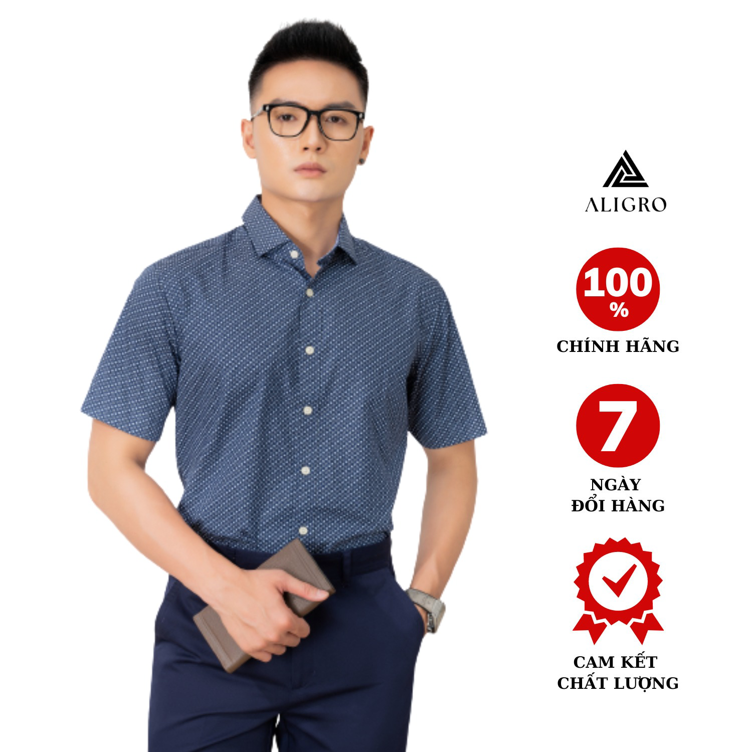 áo Sơ Mi Cộc Tay Xanh Navy Algs-c91 – Aligro