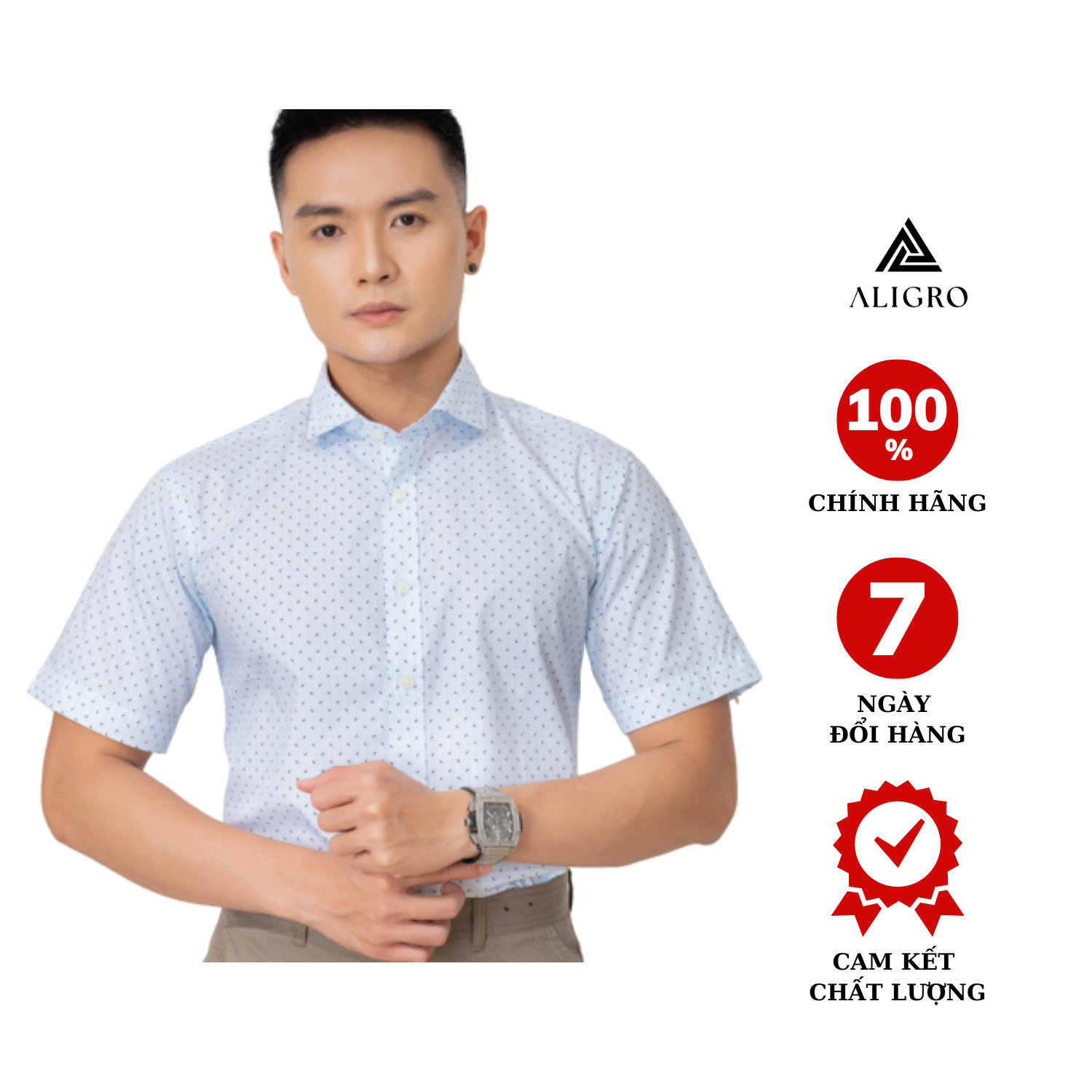 áo Sơ Mi Cộc Tay Xanh Họa Tiết Algs-c83 – Aligro