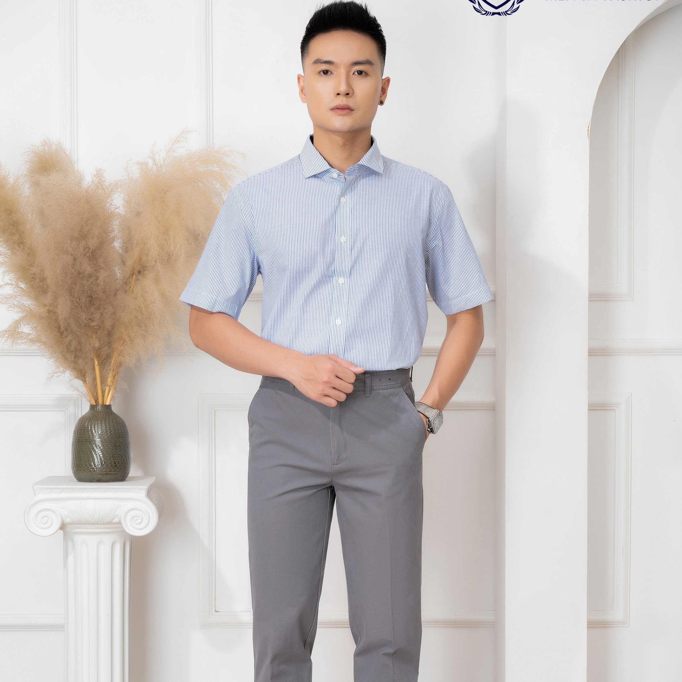 áo Sơ Mi Cộc Tay Kẻ Xanh Algs-c82 – Aligro