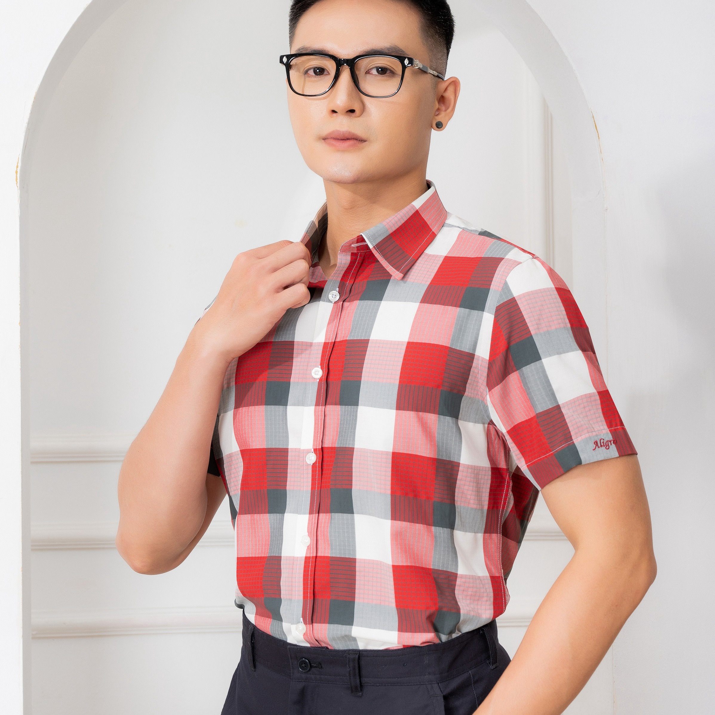 áo Sơ Mi Cộc Tay Kẻ Màu đỏ Algs-c58 – Aligro