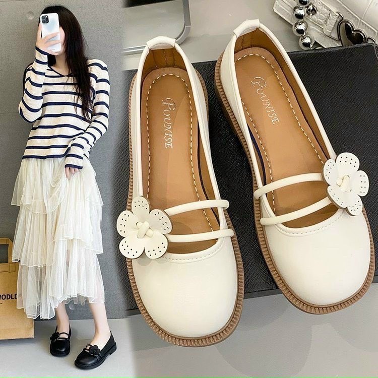 Giày Búp Bê Nữ đính Hoa Da Mềm Thời Trang 650 – Larita Fashion