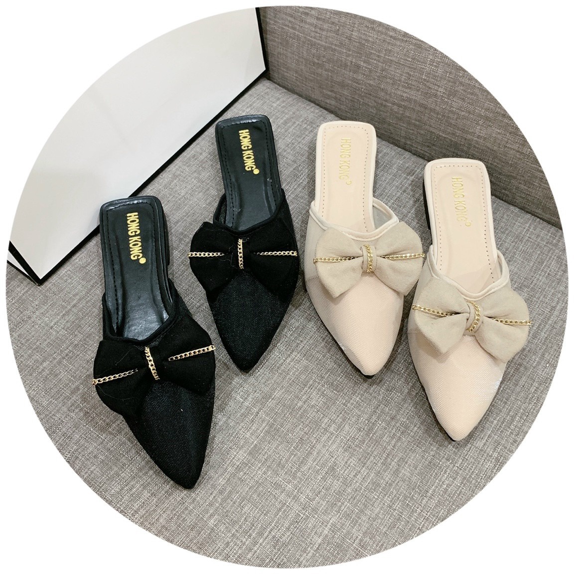 Dép Sục Nữ Da Mềm Phối Lưới đính Nơ Siêu Xinh 67 – Larita Fashion