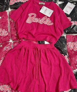 đồ Bộ Nữ áo Croptop Quần ống Short Form Rộng Dây Rút Barbie – Ausa House