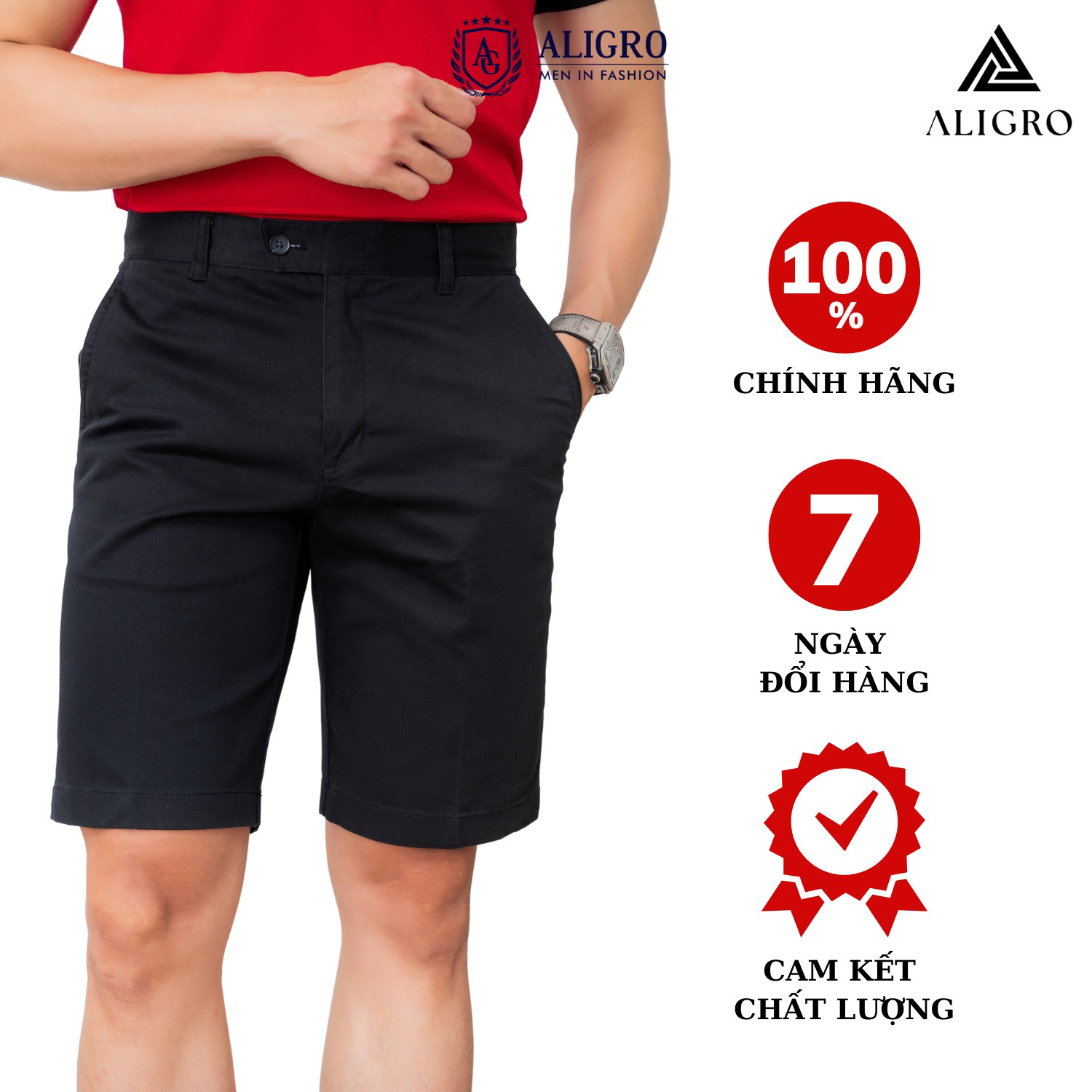 Quần Short Nam Màu đen Chất Liệu Kaki Dáng Basic Trẻ Trung Năng động Algqs1067 – Aligro