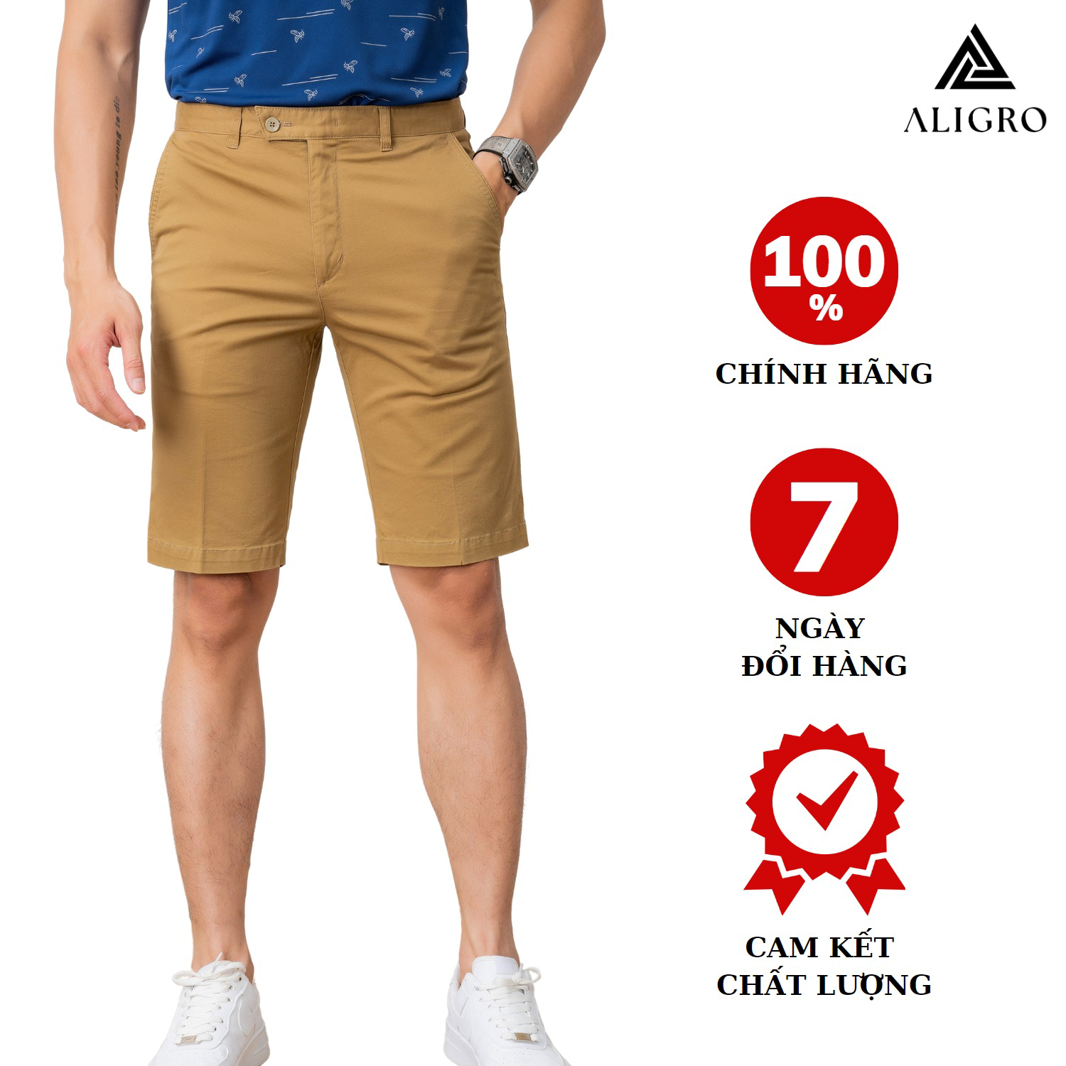 Quần Short Kaki Nam Màu Be Nhạt Algqs1069 – Aligro