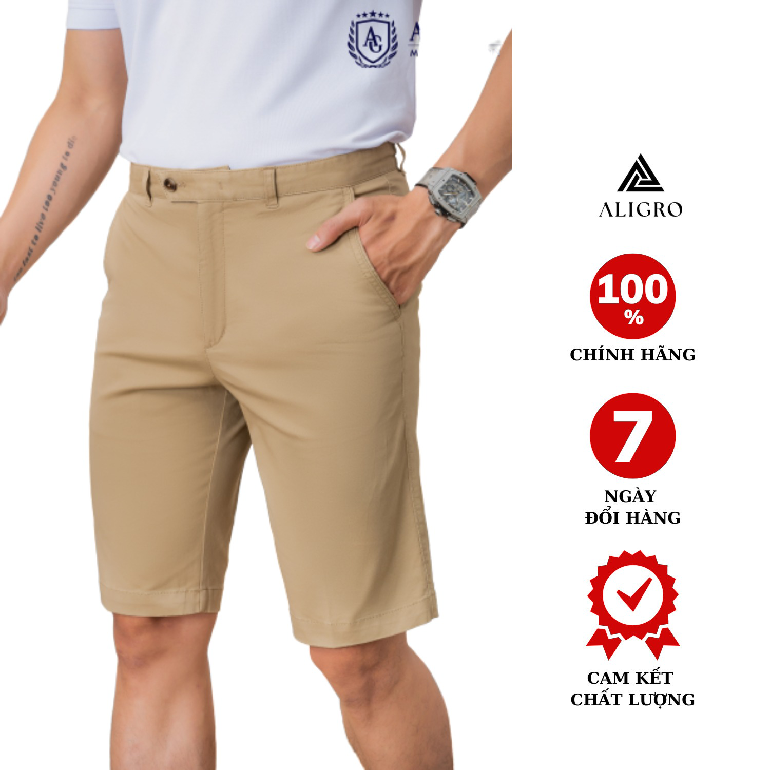 Quần Short Kaki Nam Màu Be Algqs1074 – Aligro
