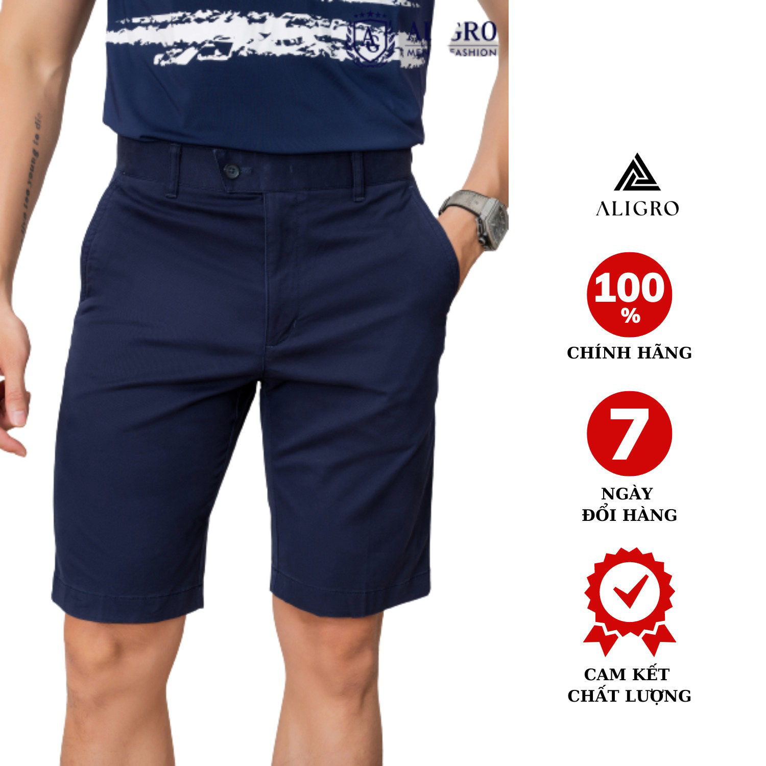 Quần Short Kaki Nam Màu Navy Algqs1075 – Aligro