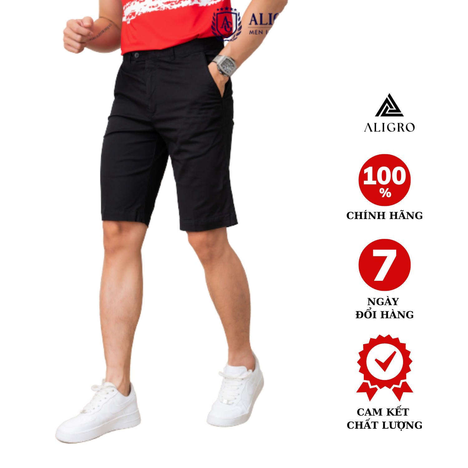 Quần Short Kaki Nam Màu đen Algqs1076 – Aligro