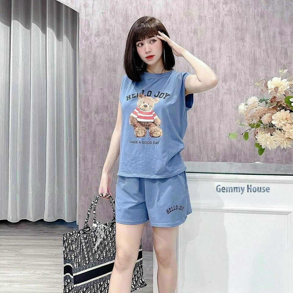 đồ Bộ Nữ Sát Nách Chất Cotton In Hình Gấu Siêu Dễ Thương Phù Hợp Mặc Nhà đi Chơi đều đẹp – Htm Fashion