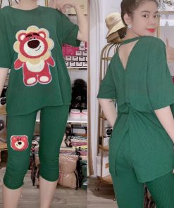 đồ Bộ Nữ áo Tay Lỡ Quần Lửng Gấu Hồng – Ausa House