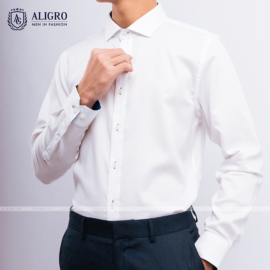 áo Sơ Mi Dài Tay Trắng Phối Cổ-tay Algs191 – Aligro