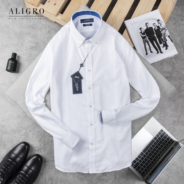 áo Sơ Mi Dài Tay Trắng Phối Cổ-tay Algs189 – Aligro