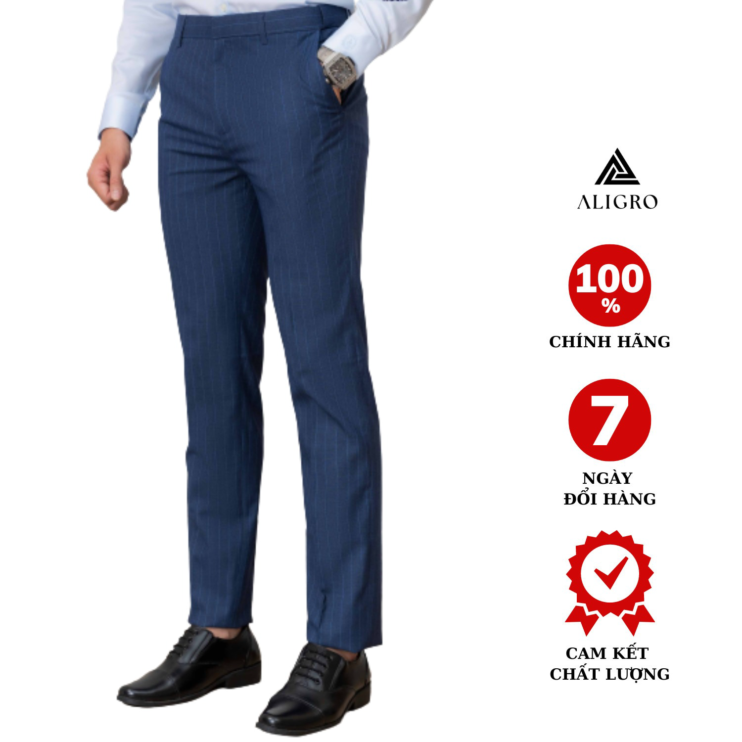 Quần âu Màu Xanh Sáng Kẻ Sọc Algo1056 – Aligro