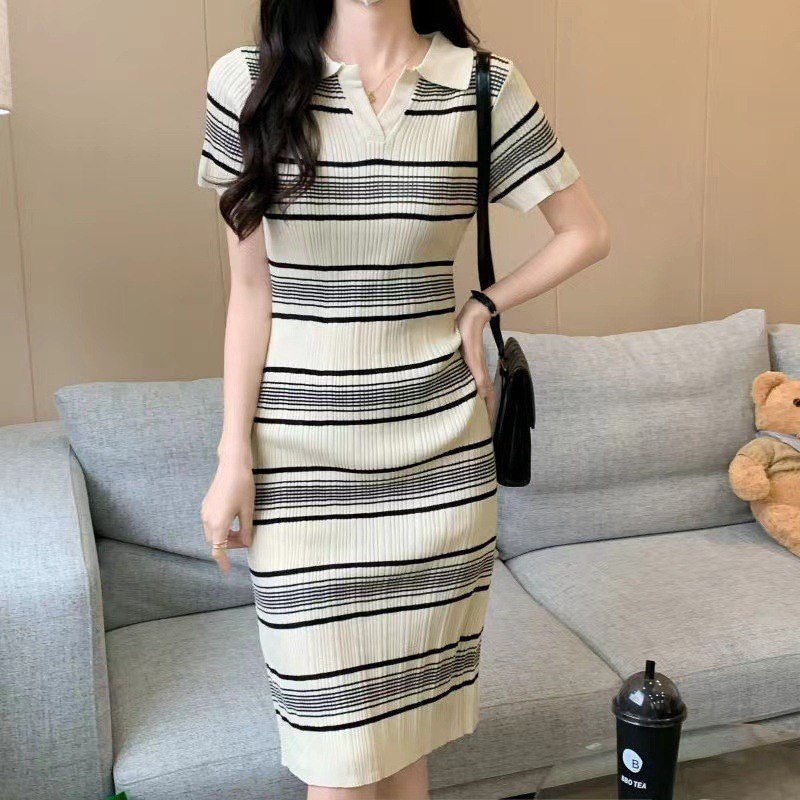 đầm Dệt Kim Cổ Polo Dáng ôm Họa Tiết Kẻ Sọc Thời Trang Cá Tính Slcxv76 – Chipxinhxk