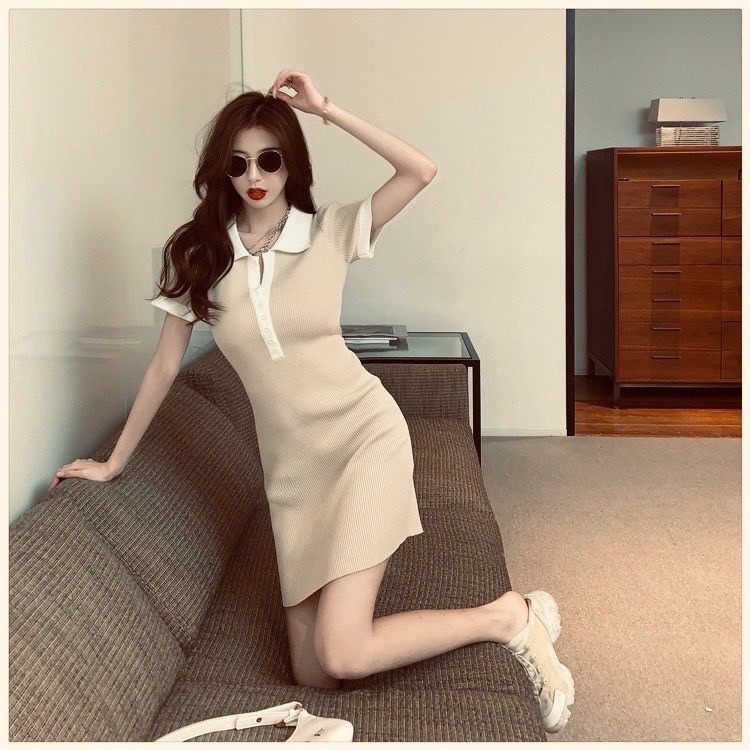 đầm Váy Nữ Body Cổ Polo Tay Ngắn Dáng ôm Chất Thun Gân Sa01 – Sam Store