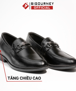 Giày Lười Nam Da Bò Tăng 6cm Chiều Cao Bí Mật Màu đen Khóa Kim Loại Sig38 – Sigourney