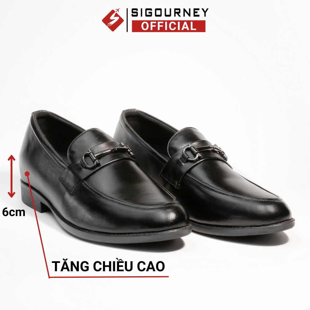 Giày Lười Nam Da Bò Tăng 6cm Chiều Cao Bí Mật Màu đen Khóa Kim Loại Sig38 – Sigourney