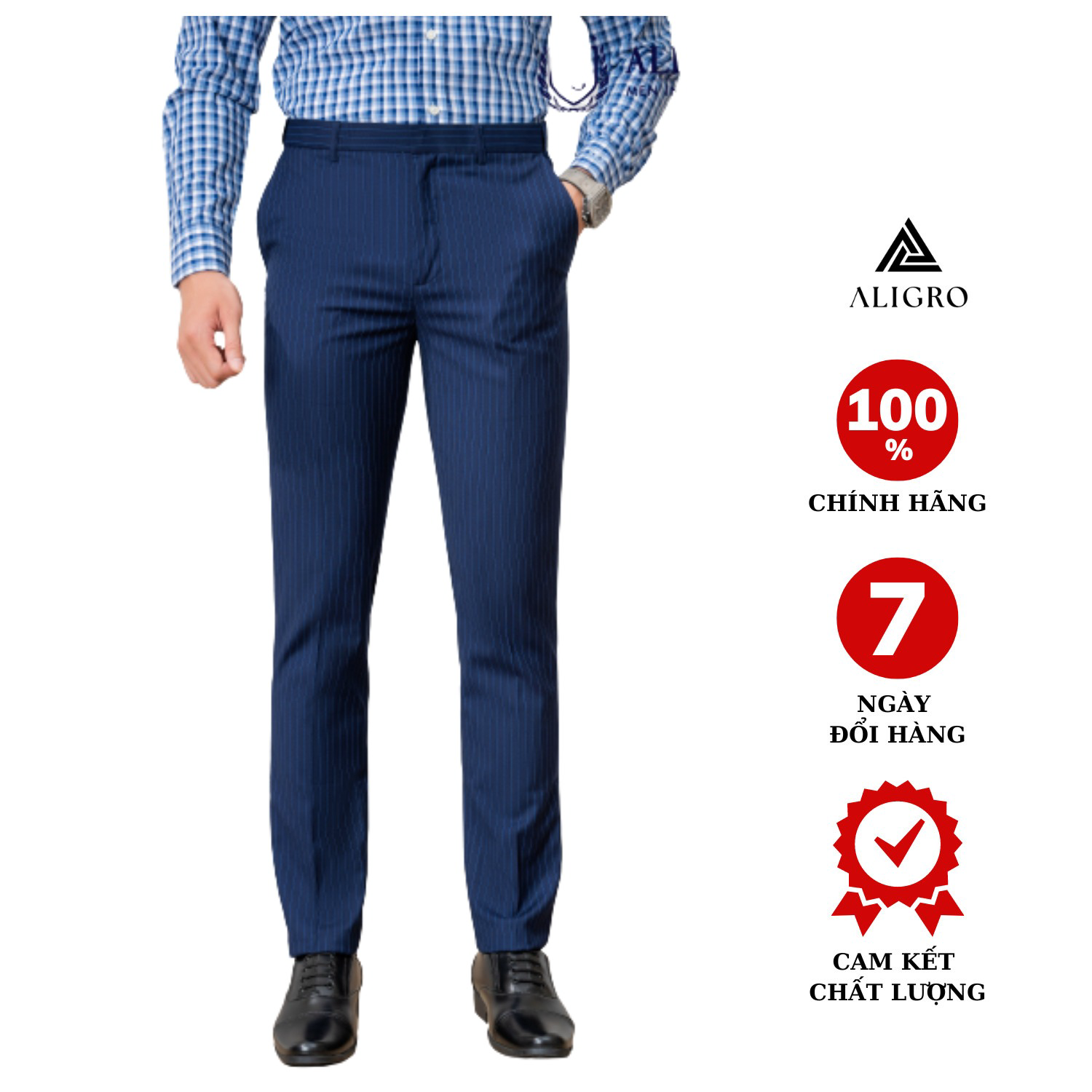 Quần âu Navy Kẻ Xanh Algo1053 – Aligro